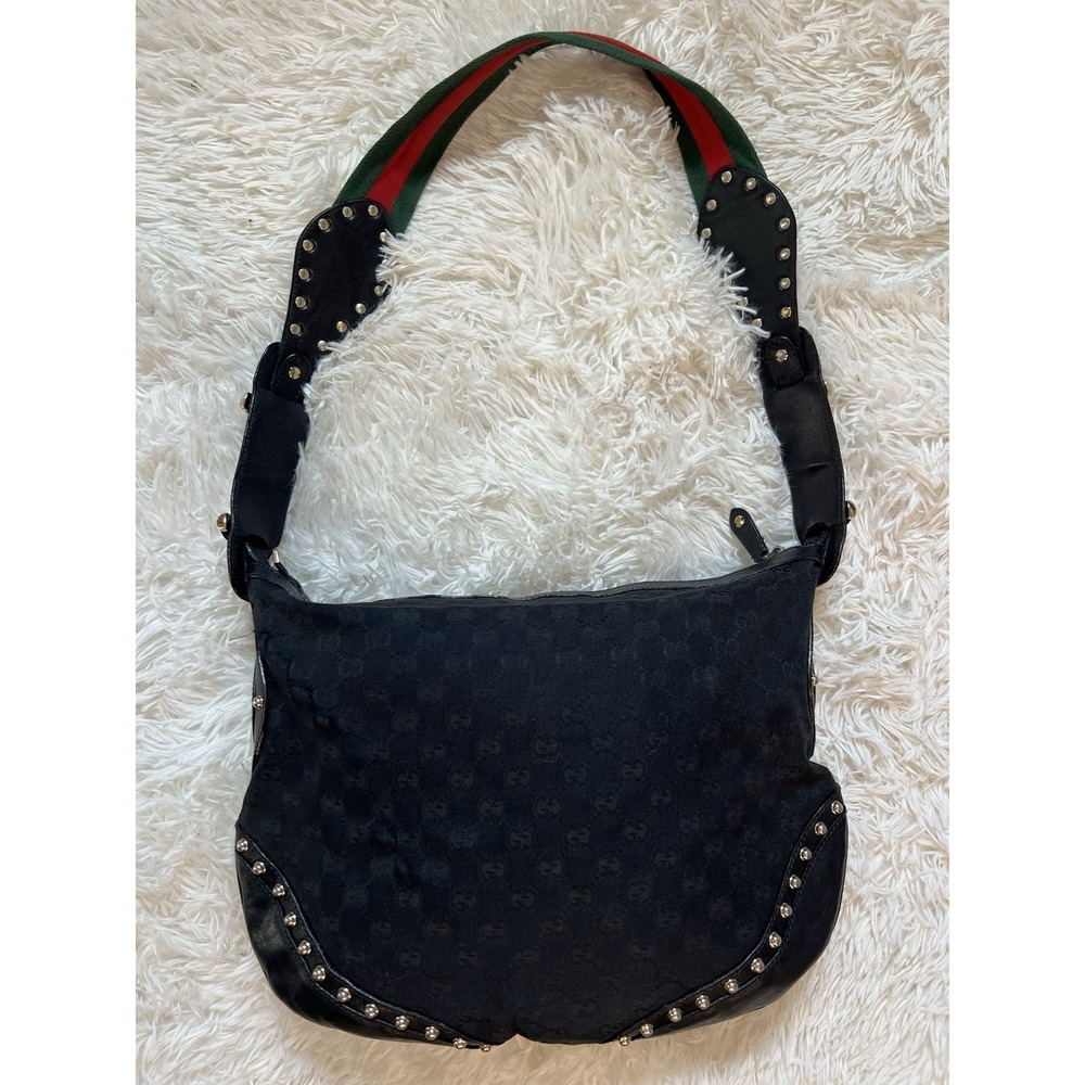 Gucci‎ Pelham Handbag Black GG Web Print Red Green Medium